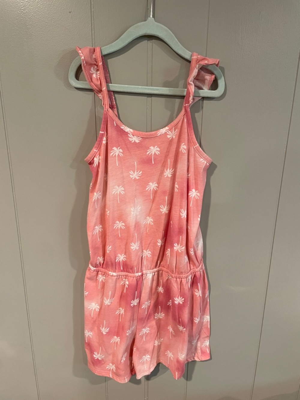 Girls Coral Palm Tree Romper Size 10/12